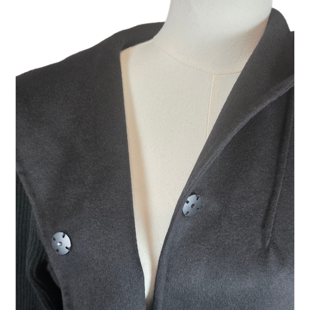 Kenneth Cole Women's Black Hooded Mixed Media Ribbed Sleeves Wool Blend Jacket - Picture 4 of 12
